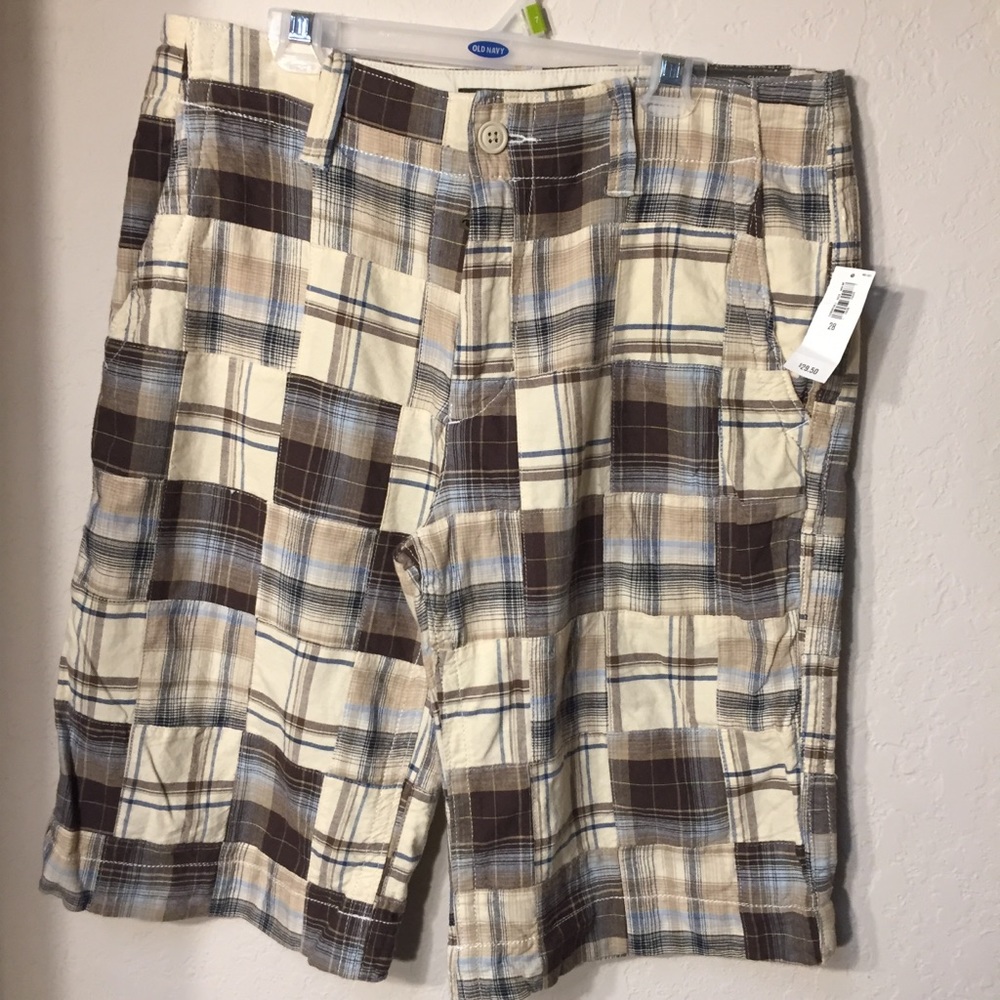 Men’s Old Navy Flat Front Plaid Shorts, 28” Waist